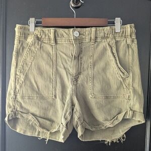 American Eagle Women's Olive Green Cargo Shorts Elastic Waist Distressed Raw Hem